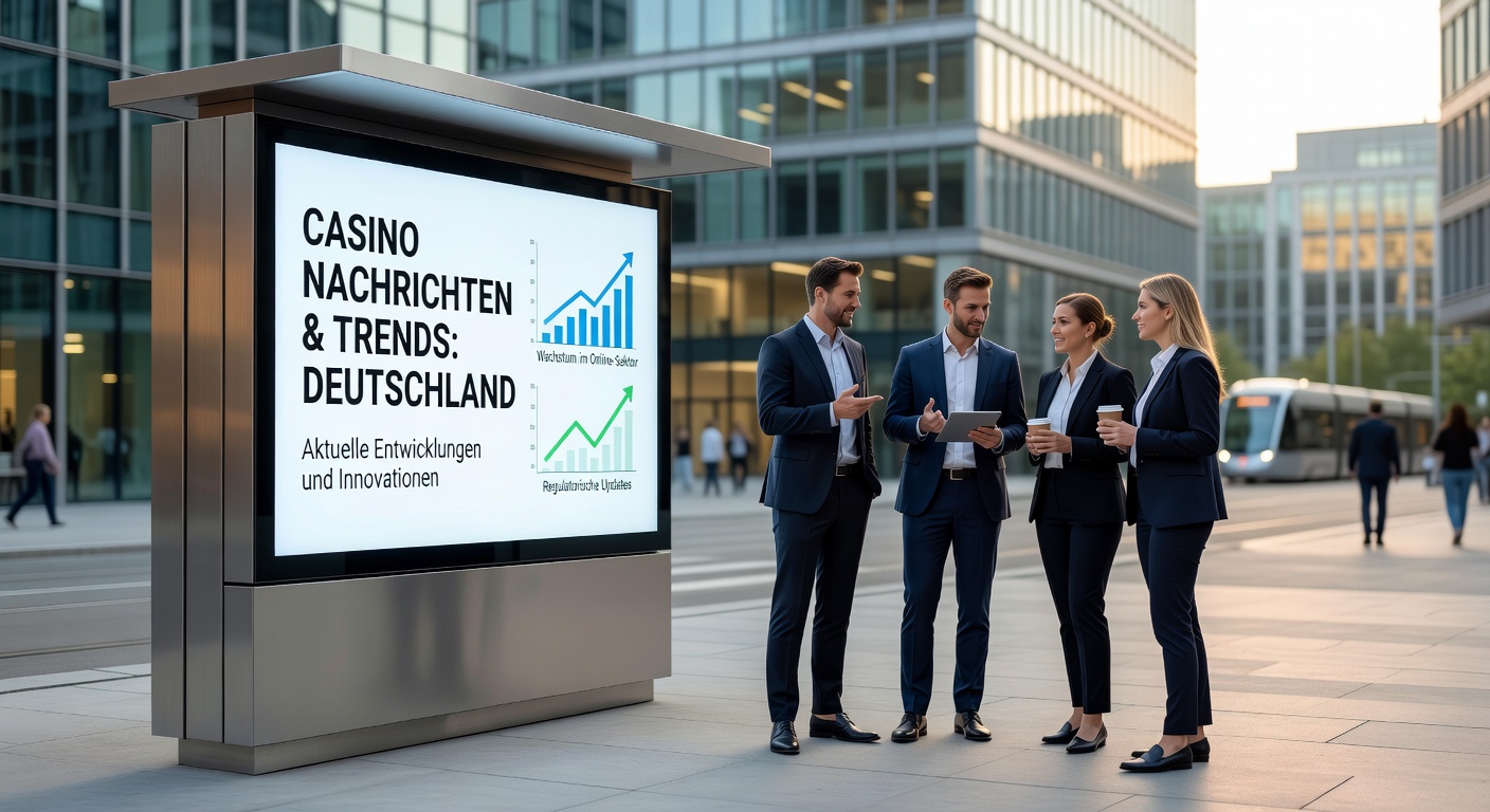 Fassade des Hanse-Centers in Stralsund mit der neuen Spielbank-Einrichtung, beleuchtet in der Abenddämmerung