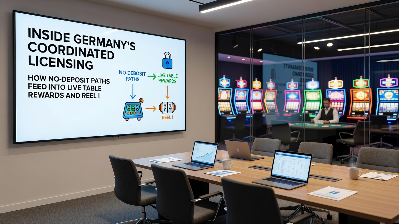 Darstellung der Integration von No-Deposit-Pfaden in Live-Tisch- und Slot-Belohnungen unter deutscher Lizenzkoordination